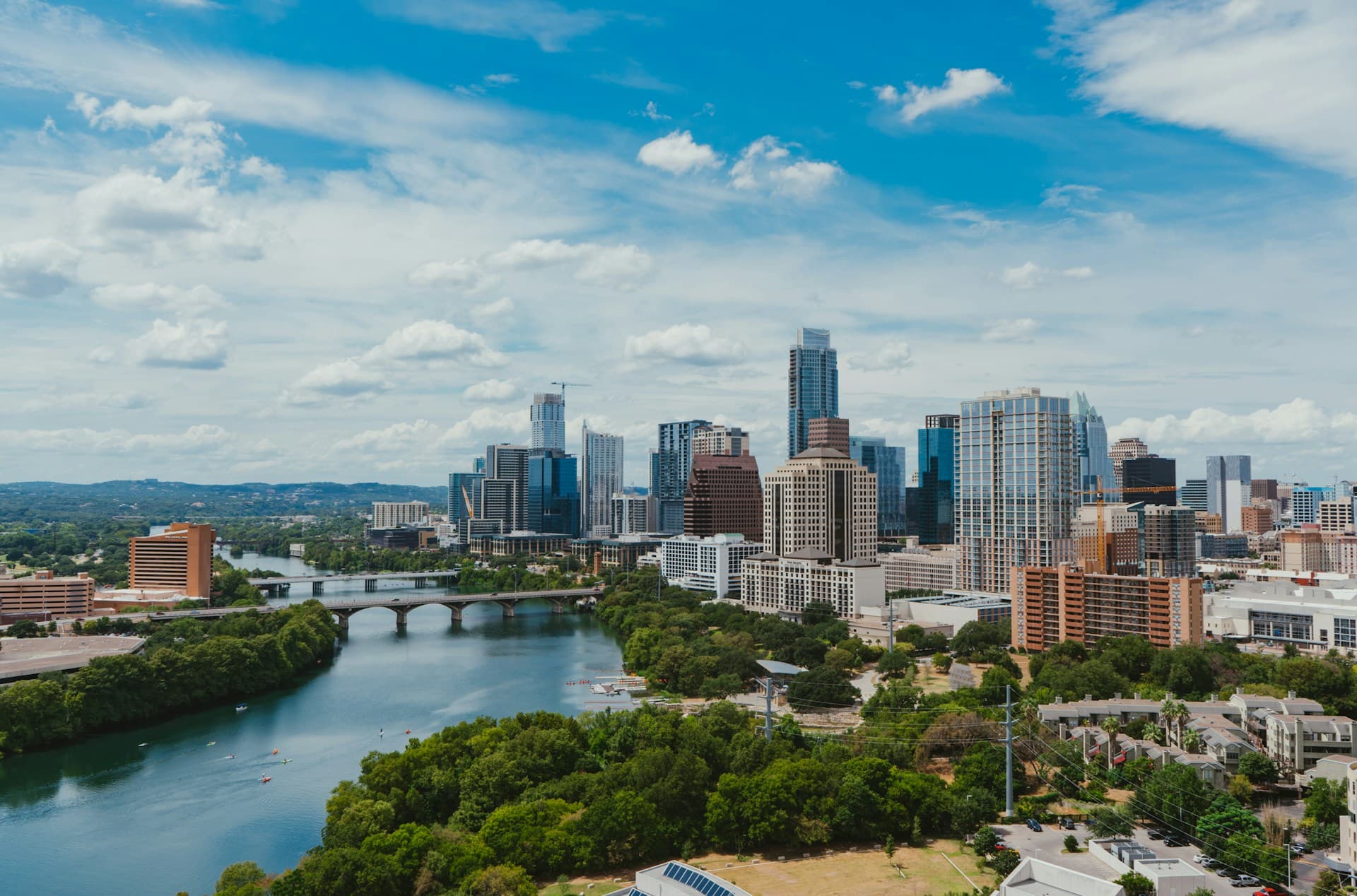 Austin Texas river and downtown skyline