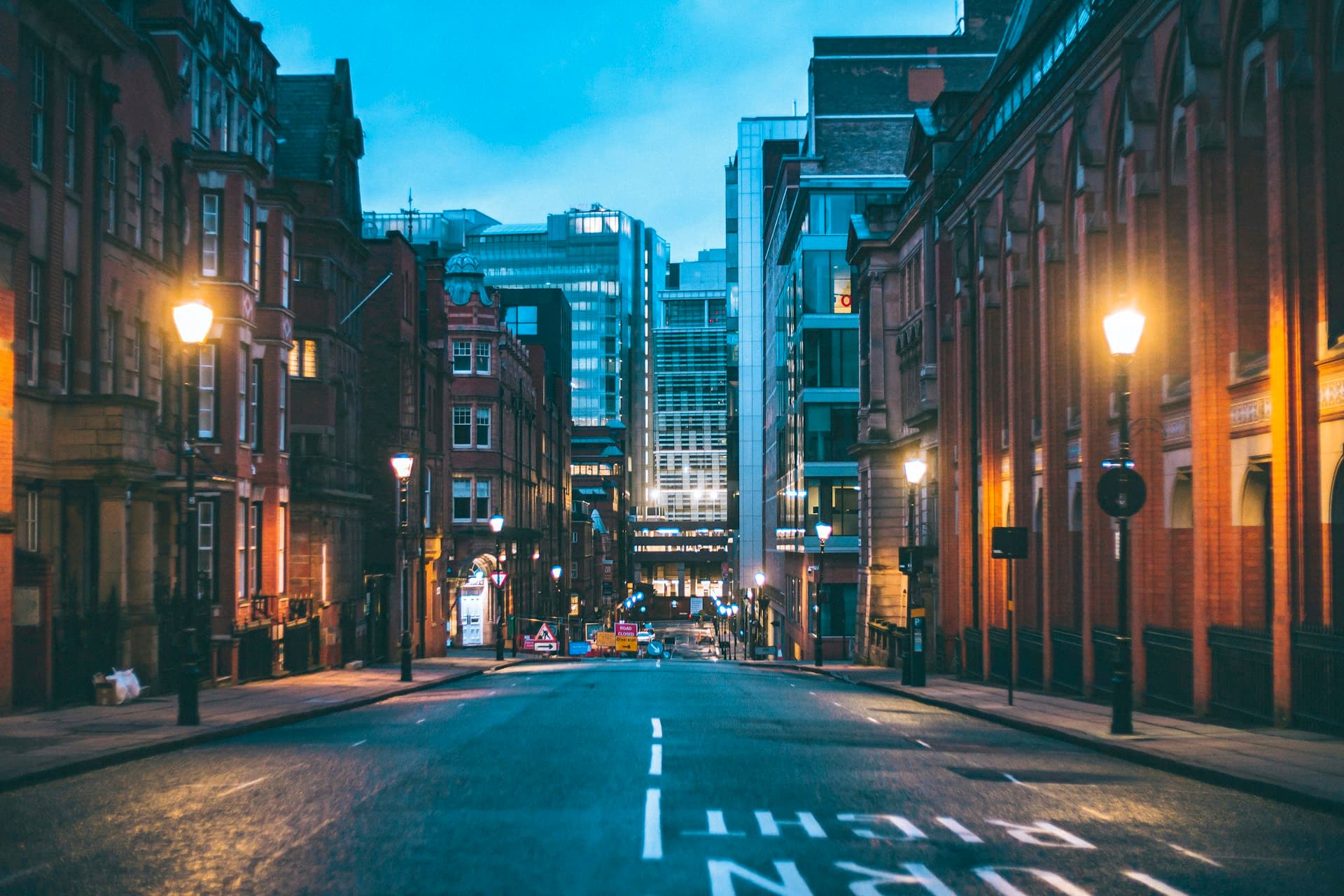 Birmingham city street at night