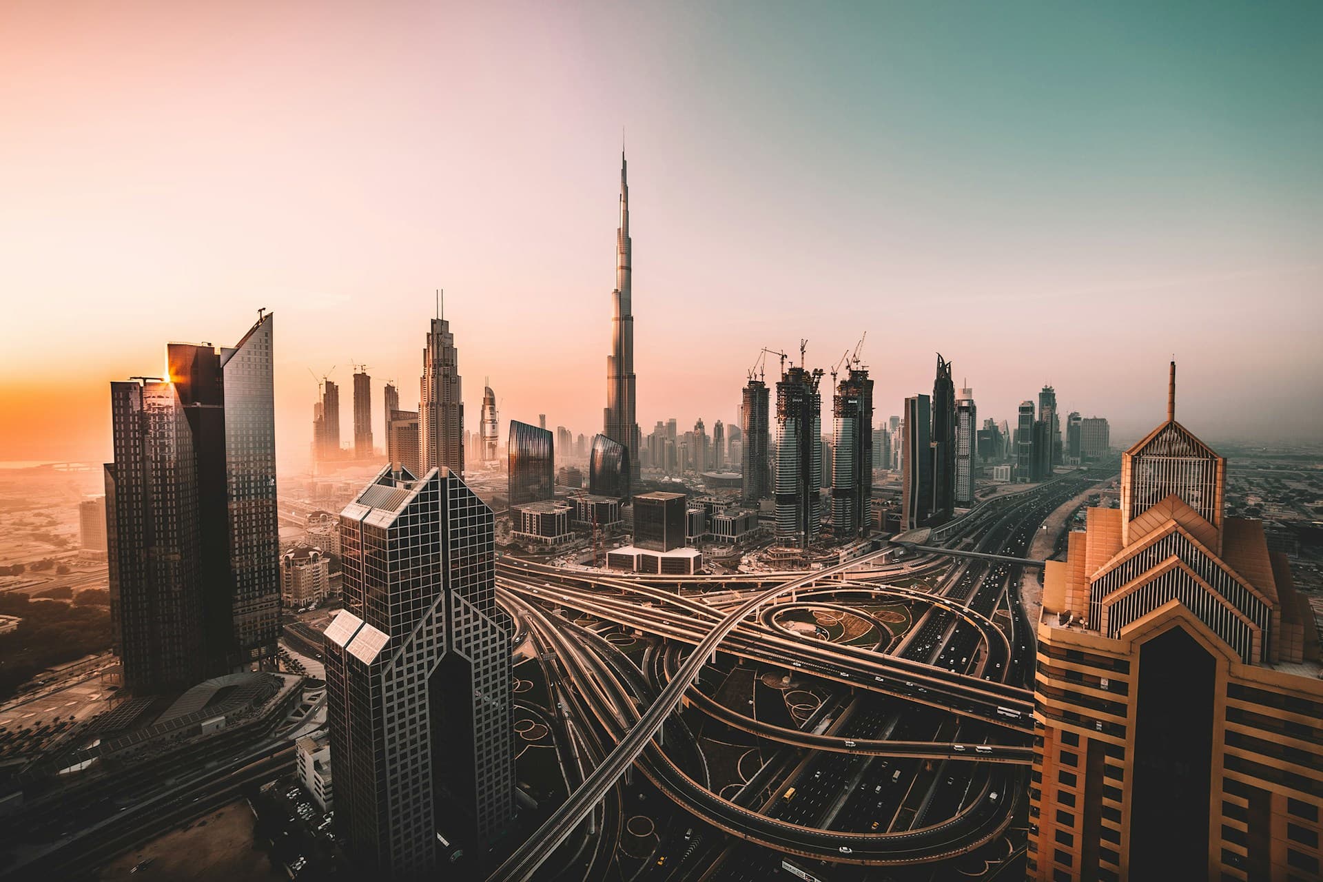 Dubai downtown at sunrise