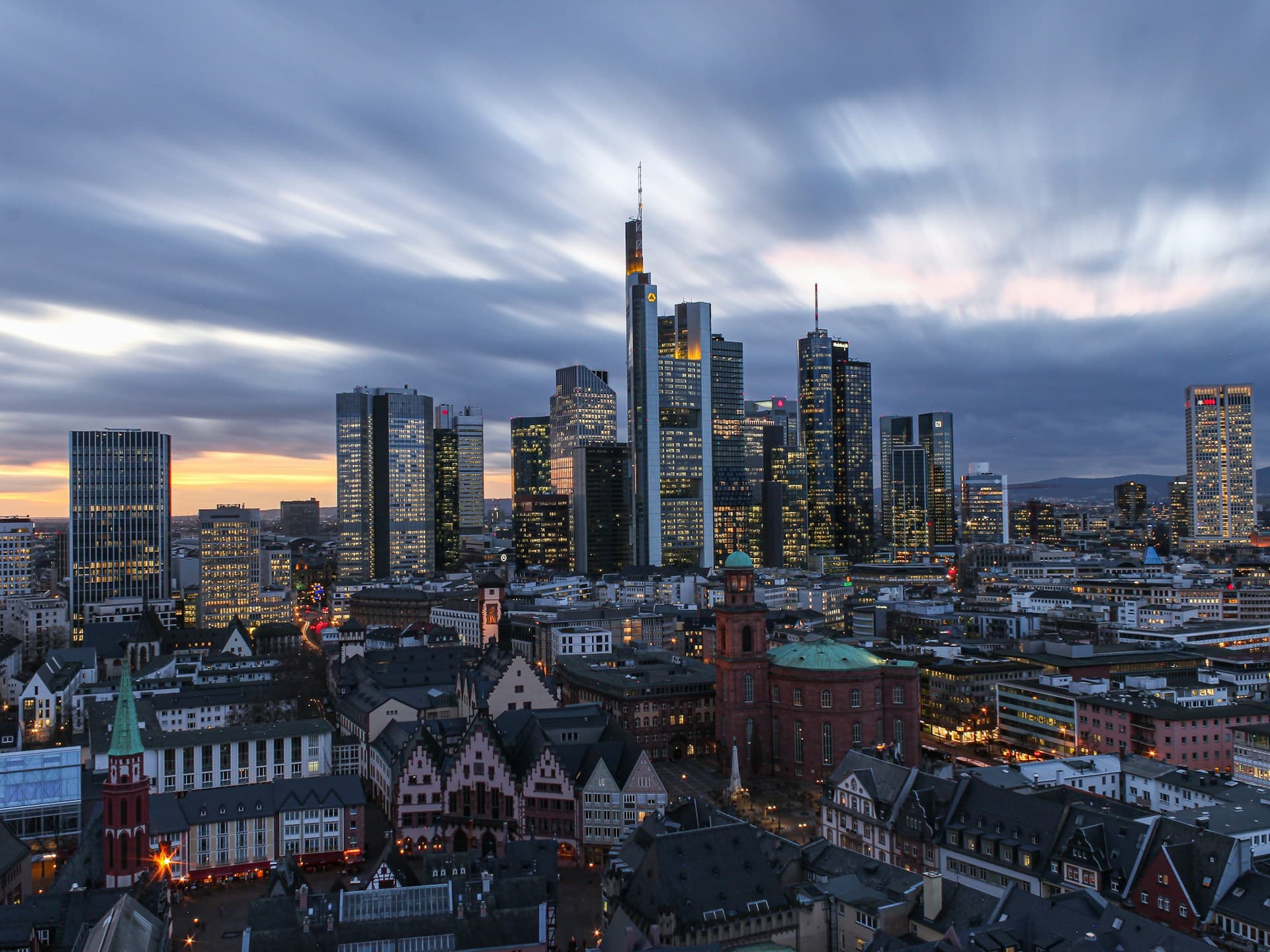 Frankfurt skyline at sunset