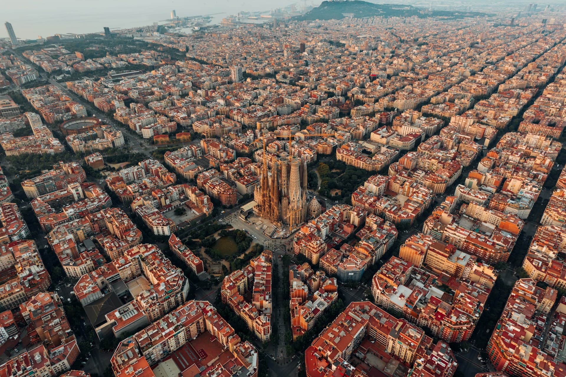 Barcelona aerial city view