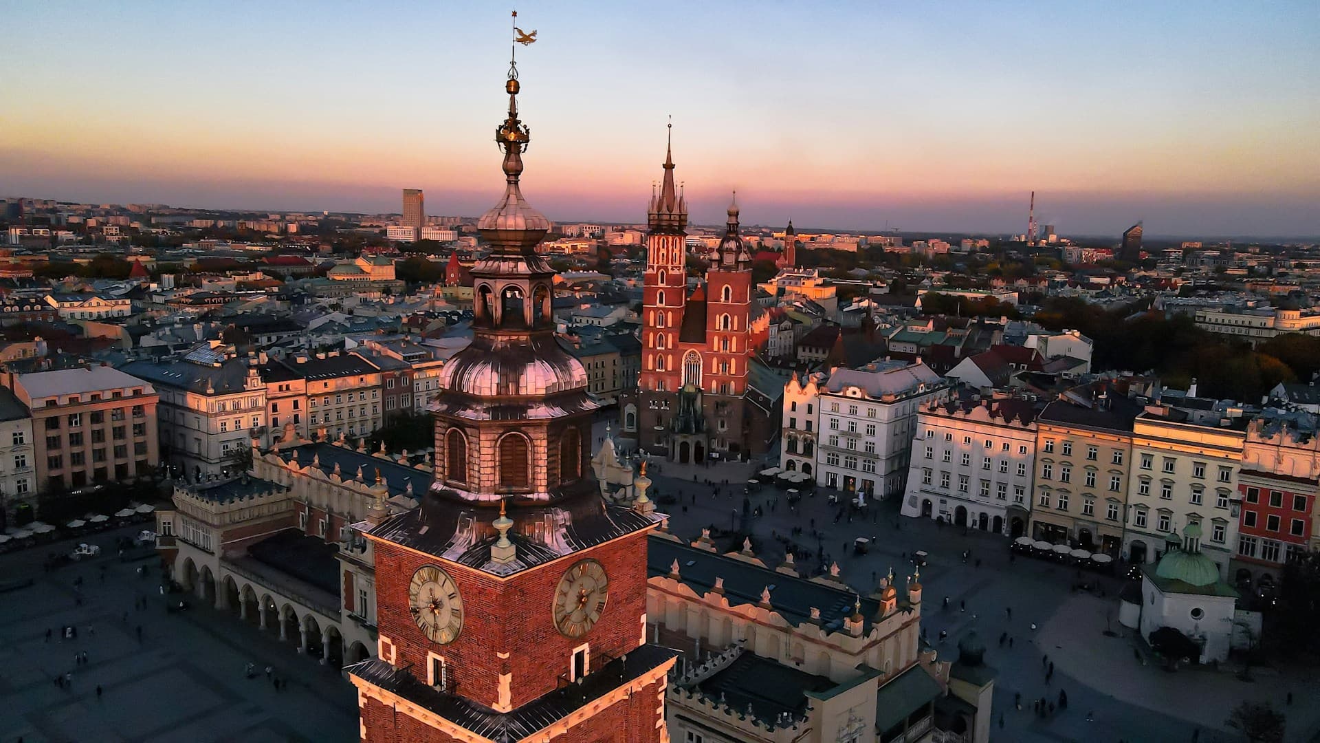 Krakow old town and church tower