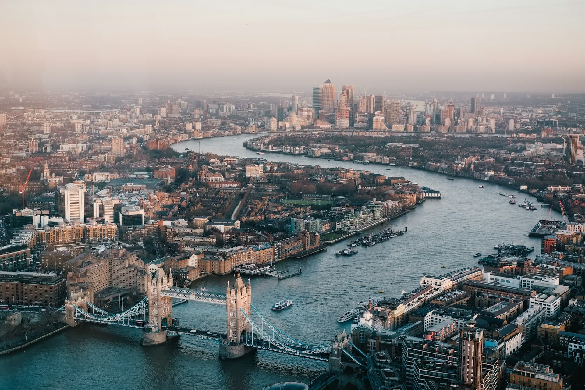London aerial skyline with Tower Bridge