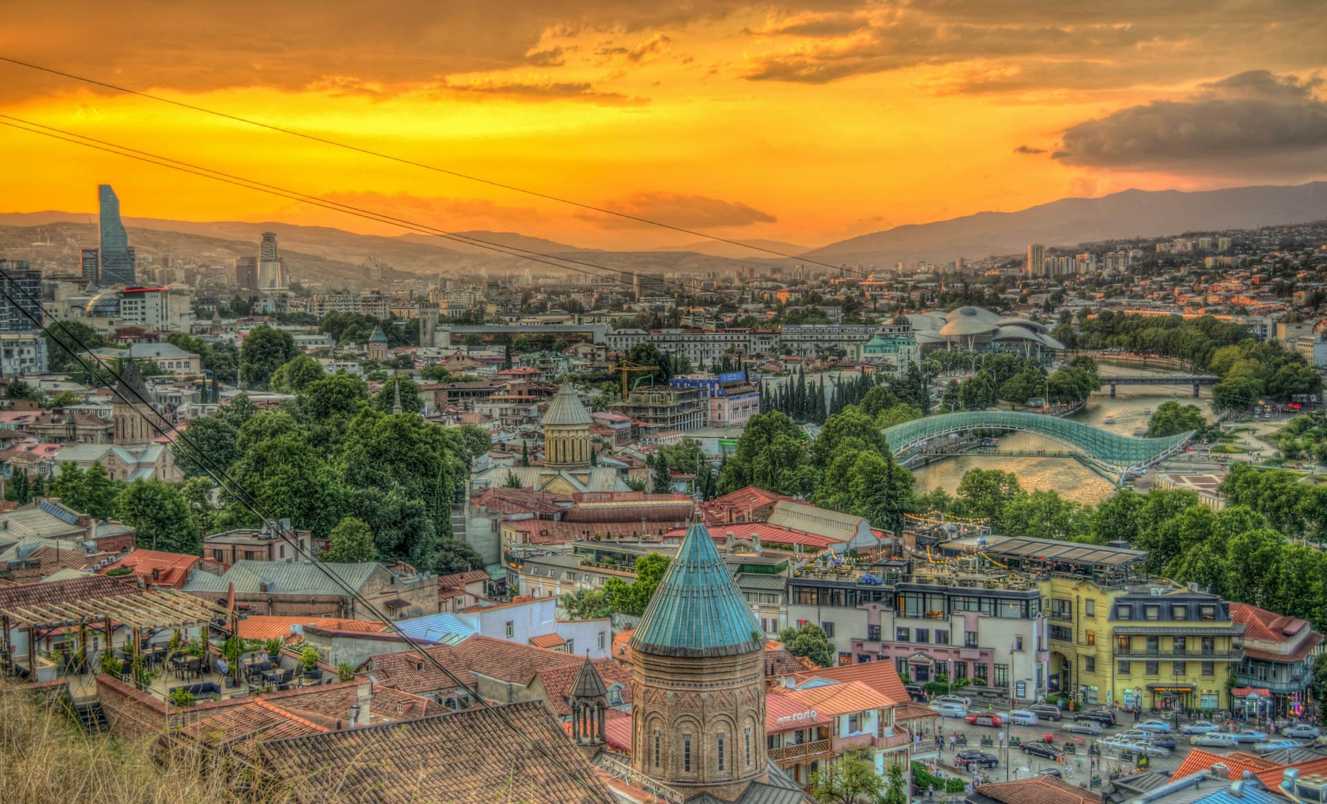 Tbilisi old town under orange skies