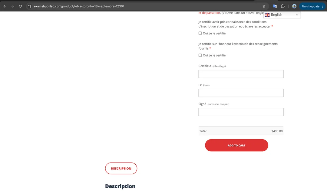 ILSC September Toronto TEF Exam Registration Prices